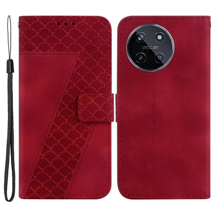 For Realme 11 4G (159.9x73.3x7.95mm) Leather Case Wallet Cover 7-Shape Pattern