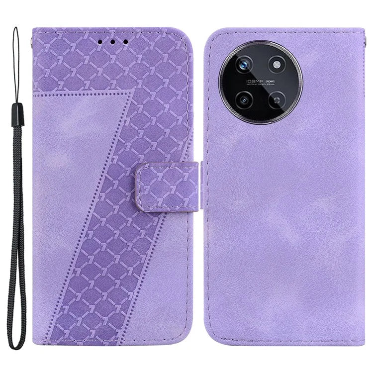 For Realme 11 4G (159.9x73.3x7.95mm) Leather Case Wallet Cover 7-Shape Pattern