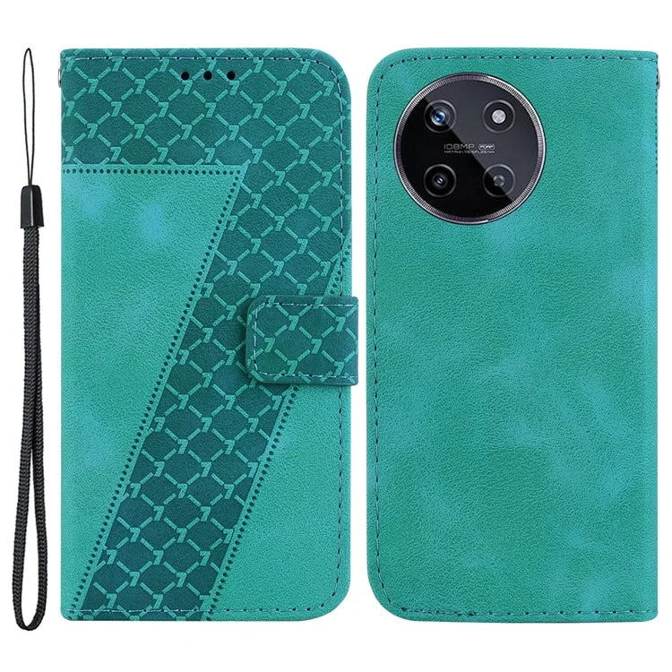 For Realme 11 4G (159.9x73.3x7.95mm) Leather Case Wallet Cover 7-Shape Pattern