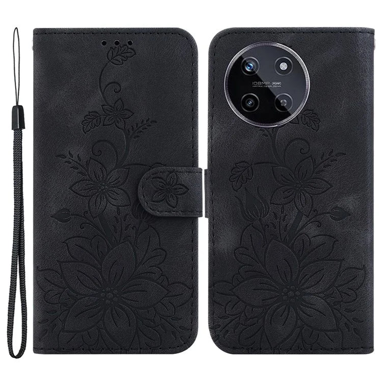 For Realme 11 4G (159.9x73.3x7.95mm) Wallet Leather Phone Case Flower Pattern