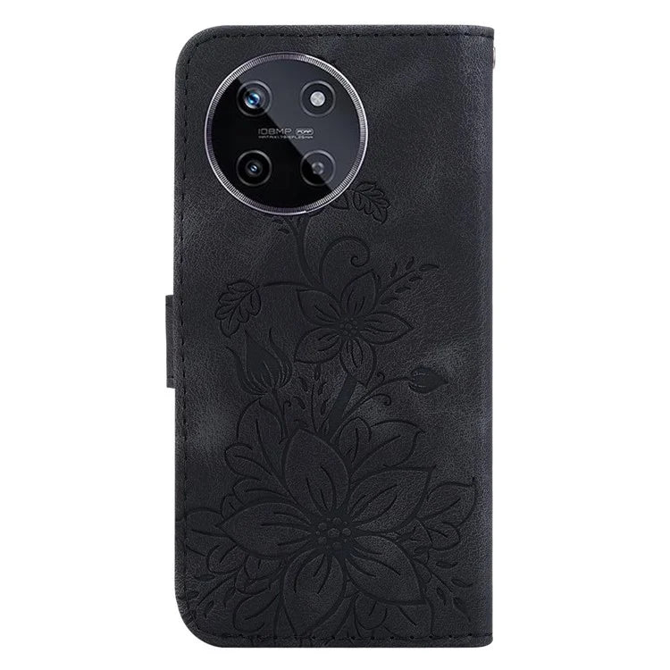 For Realme 11 4G (159.9x73.3x7.95mm) Wallet Leather Phone Case Flower Pattern