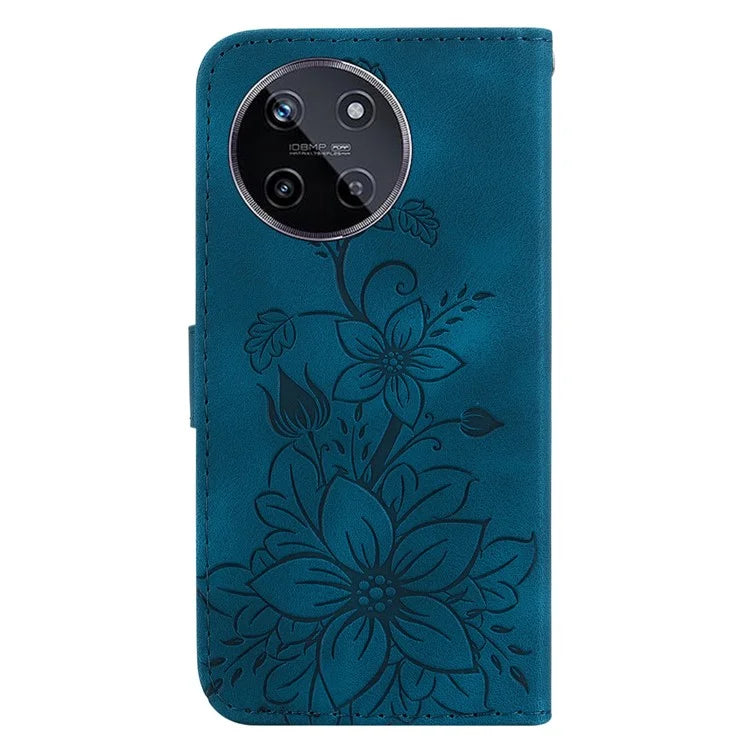 For Realme 11 4G (159.9x73.3x7.95mm) Wallet Leather Phone Case Flower Pattern