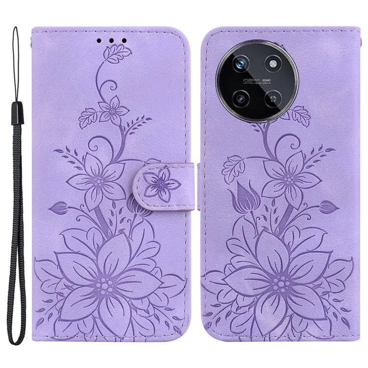 For Realme 11 4G (159.9x73.3x7.95mm) Wallet Leather Phone Case Flower Pattern