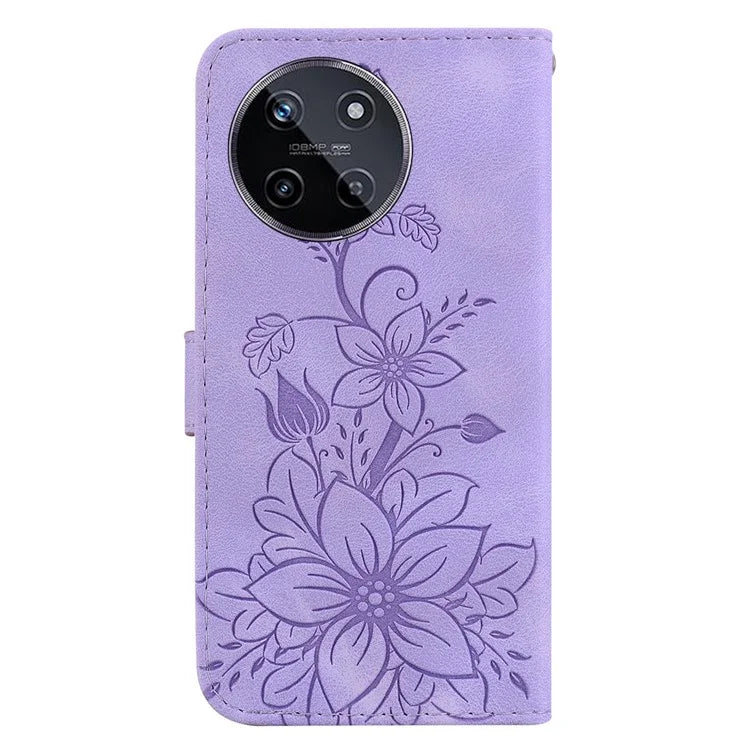 For Realme 11 4G (159.9x73.3x7.95mm) Wallet Leather Phone Case Flower Pattern