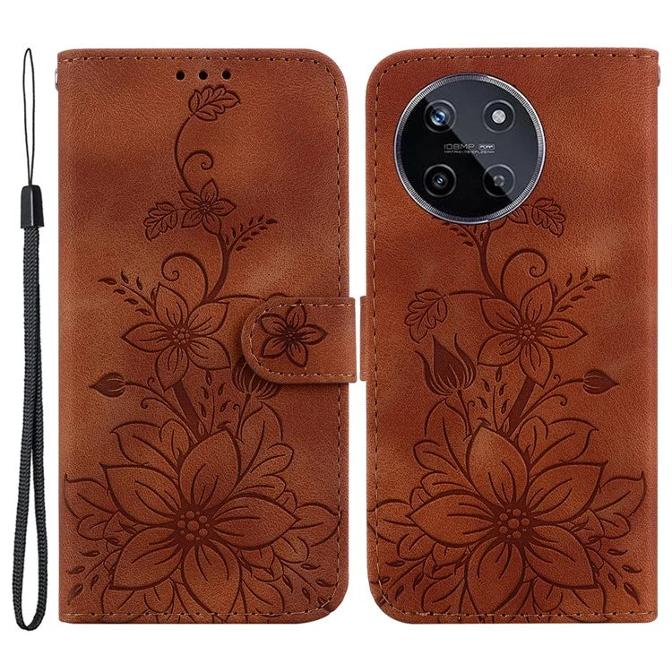 For Realme 11 4G (159.9x73.3x7.95mm) Wallet Leather Phone Case Flower Pattern