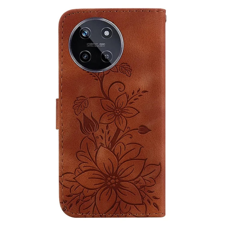 For Realme 11 4G (159.9x73.3x7.95mm) Wallet Leather Phone Case Flower Pattern