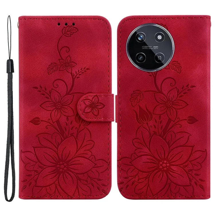 For Realme 11 4G (159.9x73.3x7.95mm) Wallet Leather Phone Case Flower Pattern
