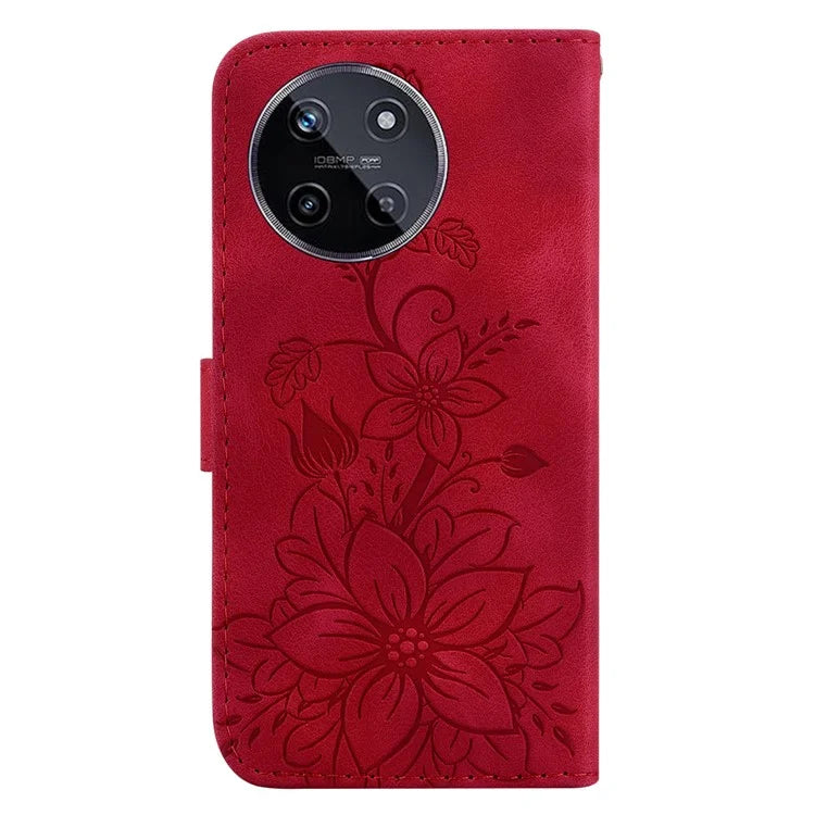 For Realme 11 4G (159.9x73.3x7.95mm) Wallet Leather Phone Case Flower Pattern