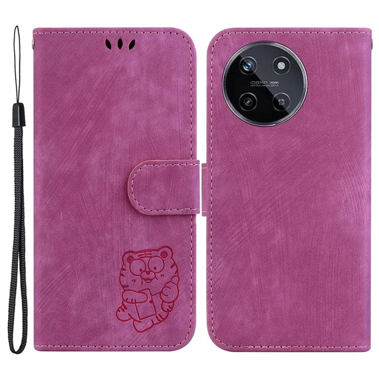 For Realme 11 4G (159.9x73.3x7.95mm) Phone Case Wallet Cover Tiger Pattern Imprinted