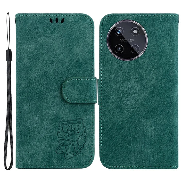 For Realme 11 4G (159.9x73.3x7.95mm) Phone Case Wallet Cover Tiger Pattern Imprinted