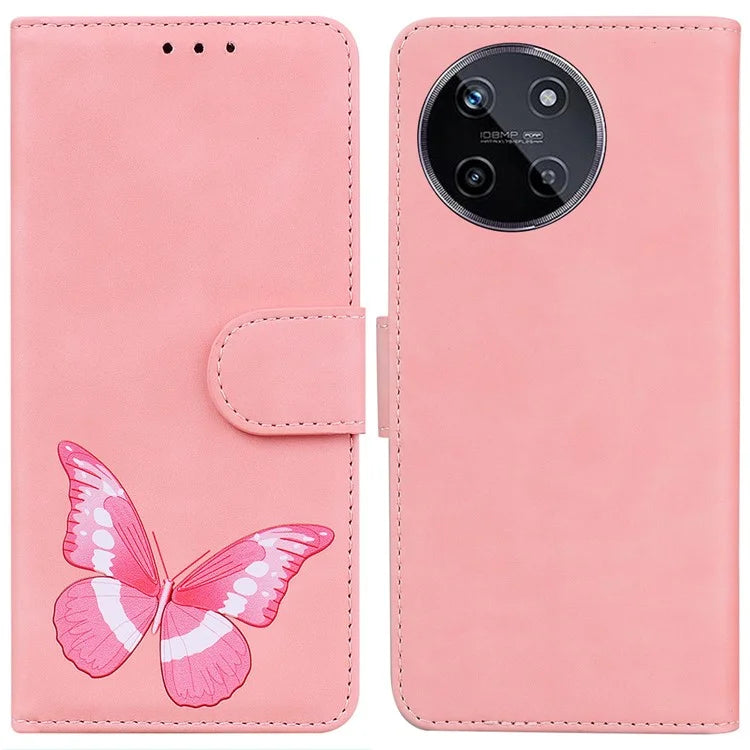For Realme 11 4G (159.9x73.3x7.95mm) Leather Case Butterfly Pattern Wallet Cover