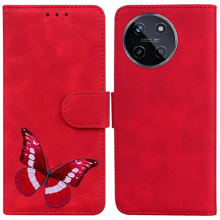 For Realme 11 4G (159.9x73.3x7.95mm) Leather Case Butterfly Pattern Wallet Cover