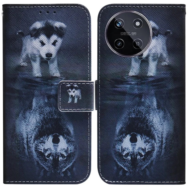 For Realme 11 4G (159.9x73.3x7.95mm) Leather Wallet Phone Case Pattern Printing and Wolf