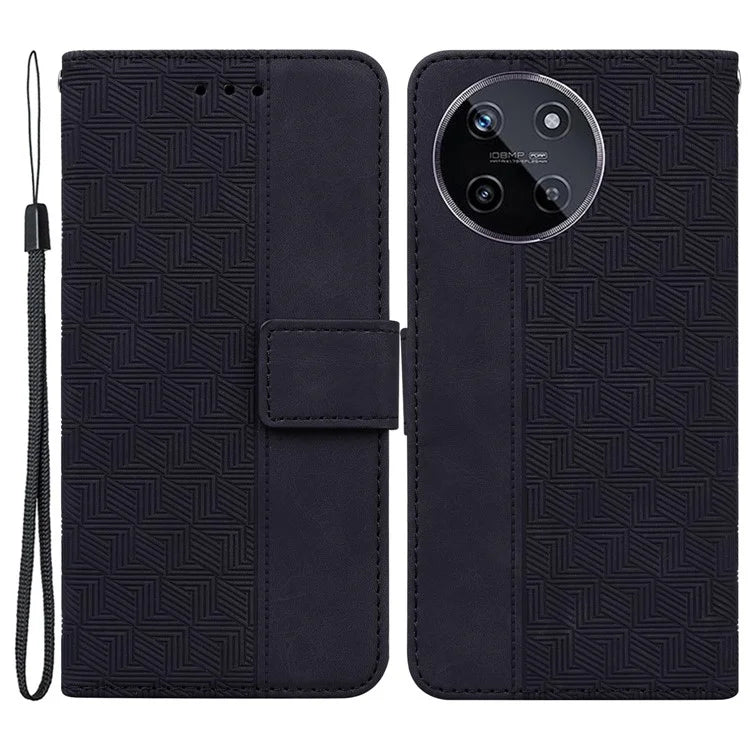 For Realme 11 4G (159.9x73.3x7.95mm) Leather Case Geometry Pattern Phone Wallet