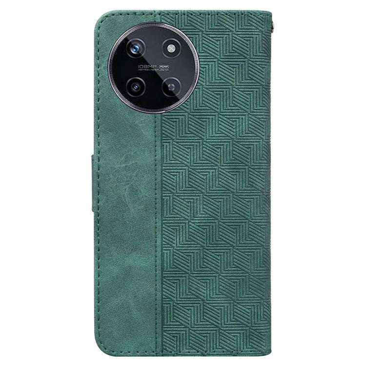 For Realme 11 4G (159.9x73.3x7.95mm) Leather Case Geometry Pattern Phone Wallet