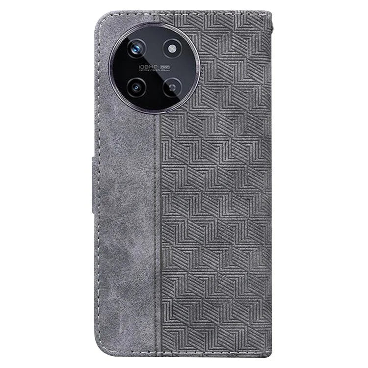 For Realme 11 4G (159.9x73.3x7.95mm) Leather Case Geometry Pattern Phone Wallet