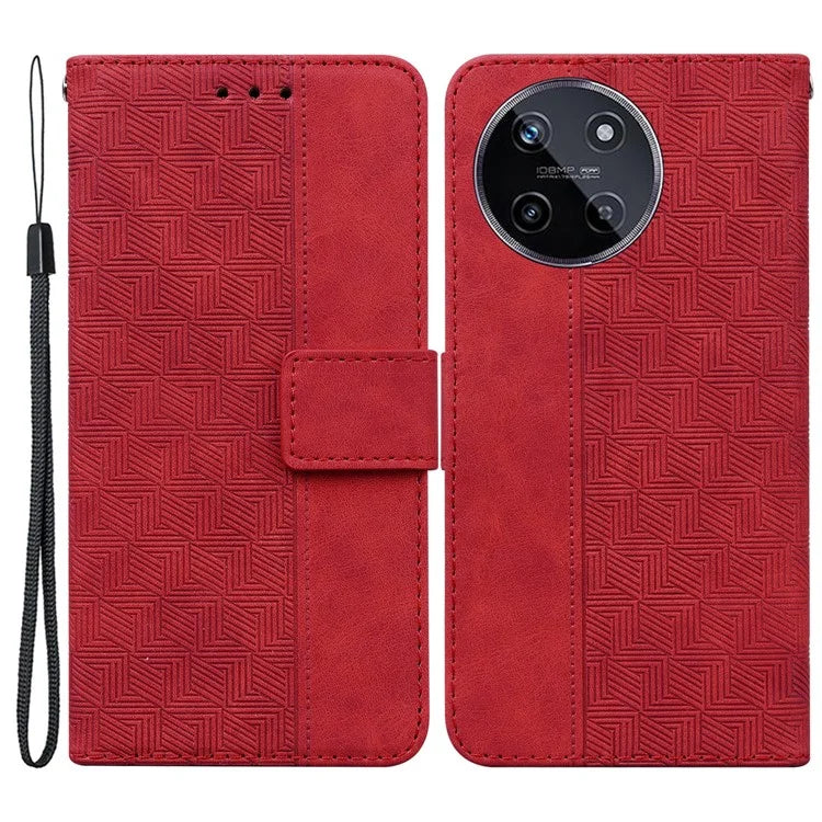 For Realme 11 4G (159.9x73.3x7.95mm) Leather Case Geometry Pattern Phone Wallet