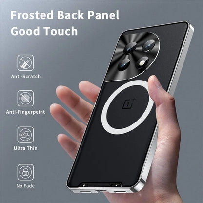 For OnePlus 12 5G Matte Case Compatible with MagSafe Metal Frame Protective Phone Cover
