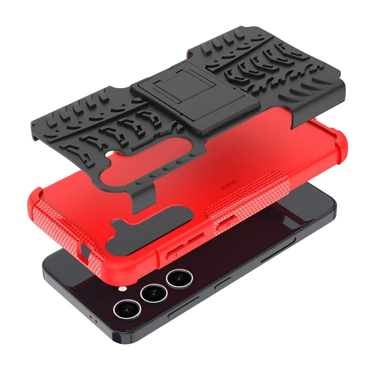 For Samsung Galaxy S24+ PC+TPU Phone Cover Tyre Pattern Phone Case with Kickstand