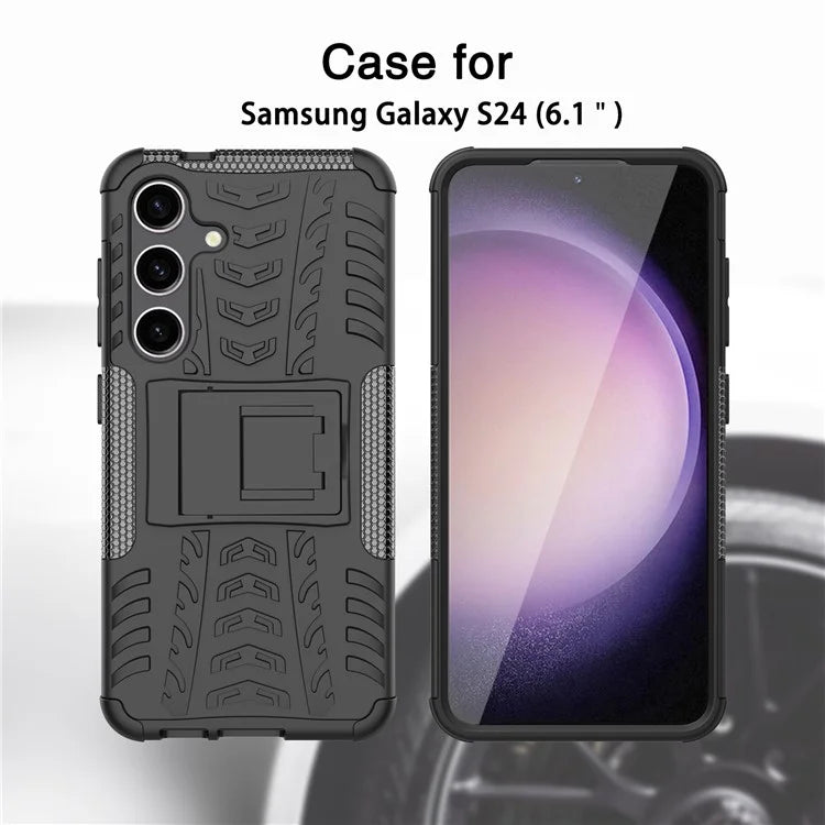 For Samsung Galaxy S24+ PC+TPU Phone Cover Tyre Pattern Phone Case with Kickstand