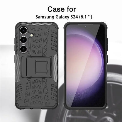 For Samsung Galaxy S24+ PC+TPU Phone Cover Tyre Pattern Phone Case with Kickstand
