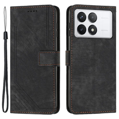 For Xiaomi Redmi K70E 5G / Poco X6 Pro 5G Phone Case Wallet PU Leather Flip Line Imprinted Cover
