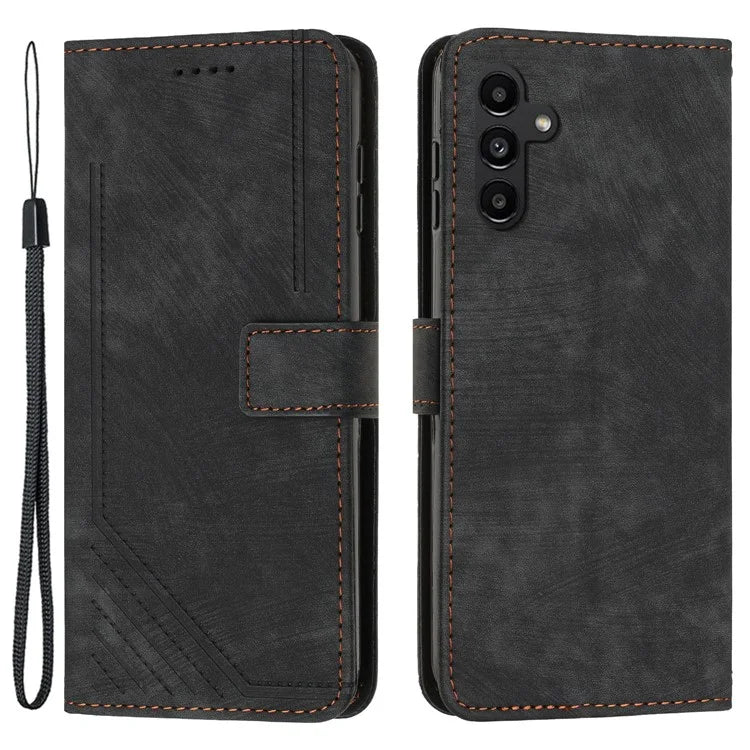 For Samsung Galaxy A35 5G Line Skin-Feel Phone Case Folio PU Leather Cover Wallet