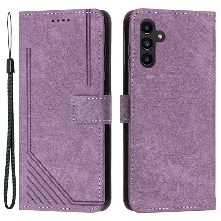 For Samsung Galaxy A35 5G Line Skin-Feel Phone Case Folio PU Leather Cover Wallet