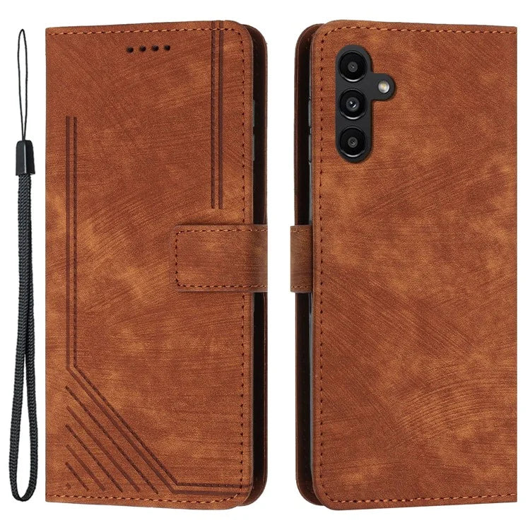 For Samsung Galaxy A35 5G Line Skin-Feel Phone Case Folio PU Leather Cover Wallet