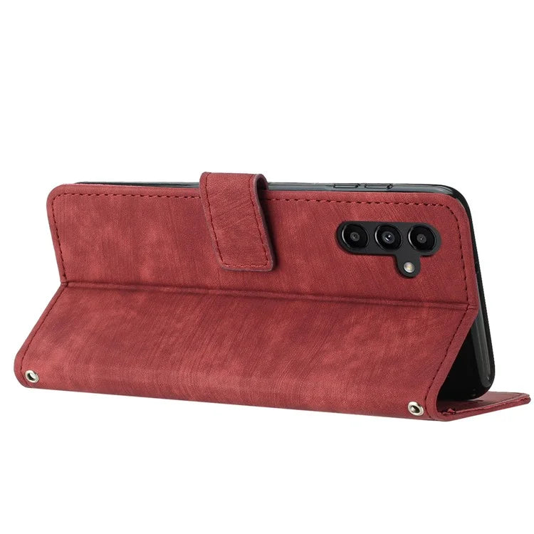 For Samsung Galaxy A35 5G Line Skin-Feel Phone Case Folio PU Leather Cover Wallet