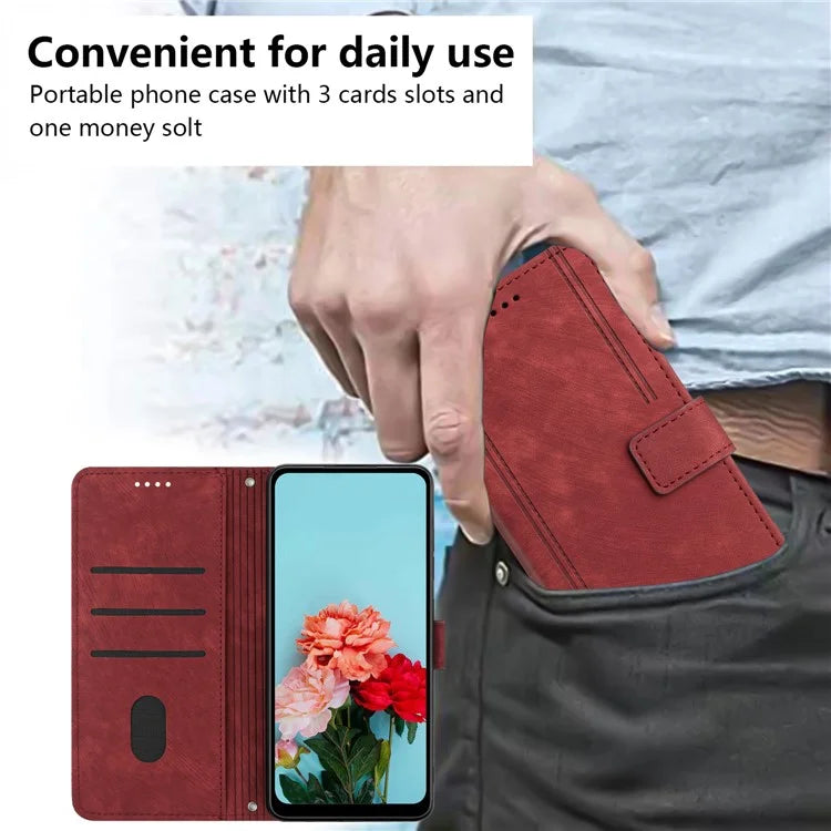 For Samsung Galaxy A35 5G Line Skin-Feel Phone Case Folio PU Leather Cover Wallet
