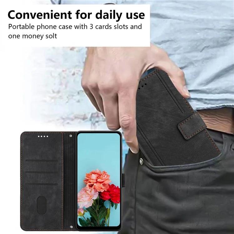 For Samsung Galaxy A55 5G Leather Cover Skin-Feel Finish Line Imprinted Phone Case