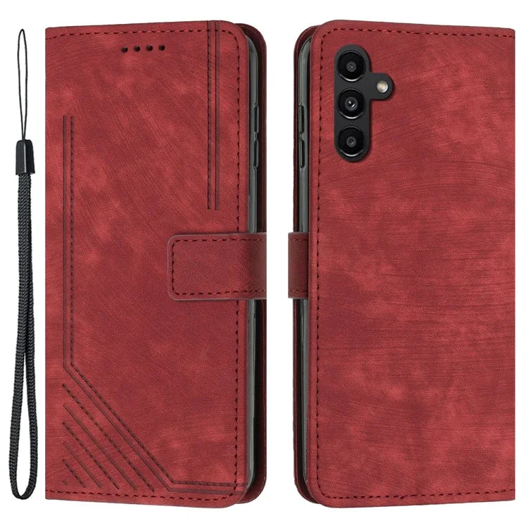 For Samsung Galaxy A55 5G Leather Cover Skin-Feel Finish Line Imprinted Phone Case