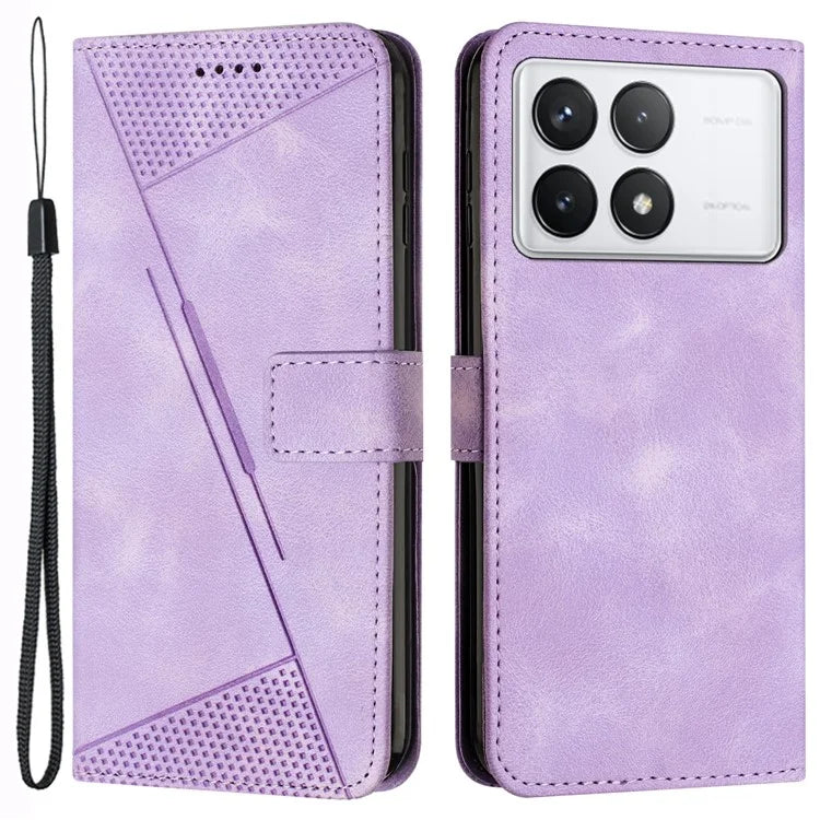 For Xiaomi Redmi K70E 5G / Poco X6 Pro 5G Leather Wallet Case Stand View Phone Cover Triangle Pattern Imprinted