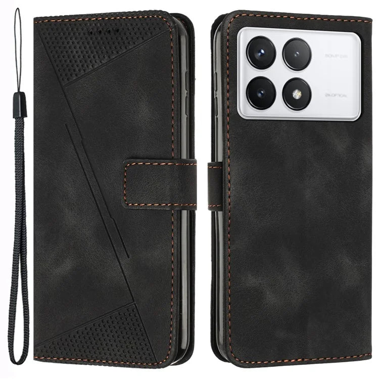 For Xiaomi Redmi K70E 5G / Poco X6 Pro 5G Leather Wallet Case Stand View Phone Cover Triangle Pattern Imprinted