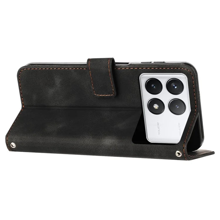 For Xiaomi Redmi K70E 5G / Poco X6 Pro 5G Leather Wallet Case Stand View Phone Cover Triangle Pattern Imprinted