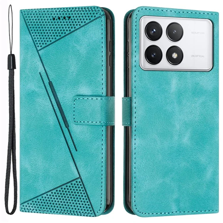 For Xiaomi Redmi K70E 5G / Poco X6 Pro 5G Leather Wallet Case Stand View Phone Cover Triangle Pattern Imprinted