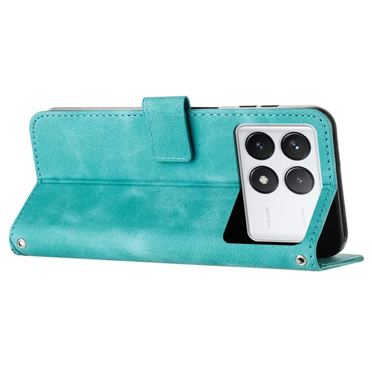 For Xiaomi Redmi K70E 5G / Poco X6 Pro 5G Leather Wallet Case Stand View Phone Cover Triangle Pattern Imprinted
