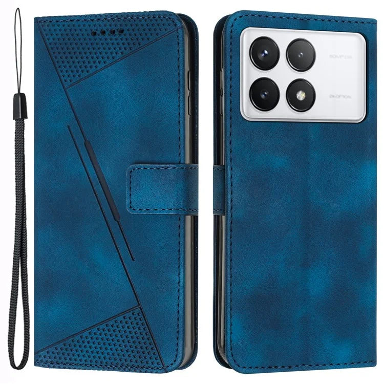 For Xiaomi Redmi K70E 5G / Poco X6 Pro 5G Leather Wallet Case Stand View Phone Cover Triangle Pattern Imprinted