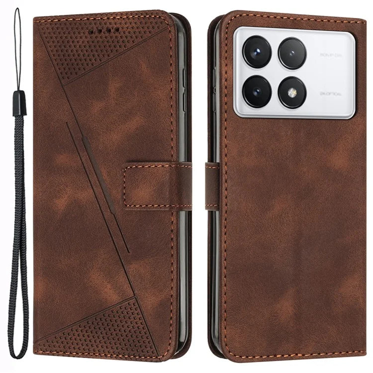 For Xiaomi Redmi K70E 5G / Poco X6 Pro 5G Leather Wallet Case Stand View Phone Cover Triangle Pattern Imprinted