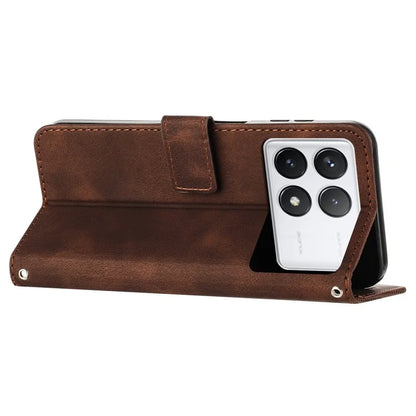 For Xiaomi Redmi K70E 5G / Poco X6 Pro 5G Leather Wallet Case Stand View Phone Cover Triangle Pattern Imprinted