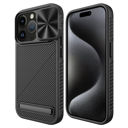 For iPhone 15 Pro Kickstand Case Slide Lens Lid Phone Cover Compatible with MagSafe