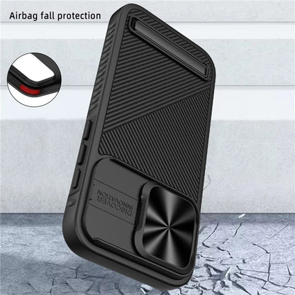 For iPhone 15 Pro Kickstand Case Slide Lens Lid Phone Cover Compatible with MagSafe