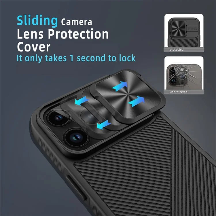 For iPhone 15 Pro Kickstand Case Slide Lens Lid Phone Cover Compatible with MagSafe