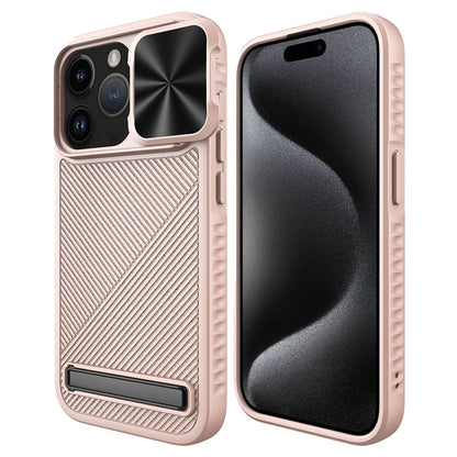 For iPhone 15 Pro Kickstand Case Slide Lens Lid Phone Cover Compatible with MagSafe