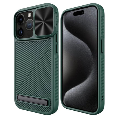 For iPhone 15 Pro Kickstand Case Slide Lens Lid Phone Cover Compatible with MagSafe