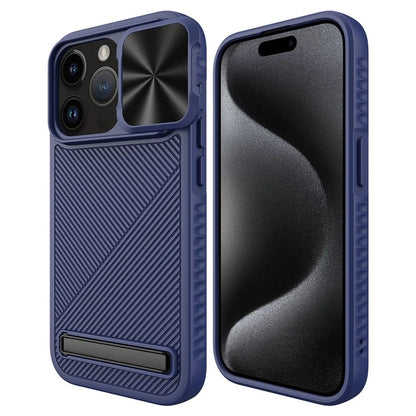 For iPhone 15 Pro Kickstand Case Slide Lens Lid Phone Cover Compatible with MagSafe