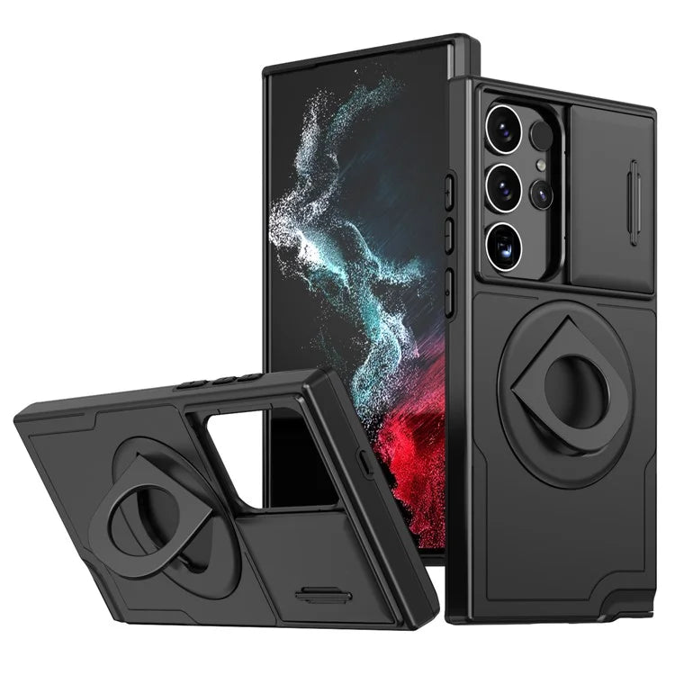 For Samsung Galaxy S22 Ultra 5G Magnetic Case Slide Lens Window N52 Magnet+PC+TPU Phone Cover