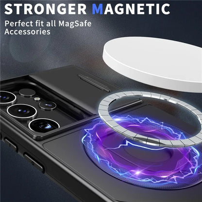 For Samsung Galaxy S22 Ultra 5G Magnetic Case Slide Lens Window N52 Magnet+PC+TPU Phone Cover