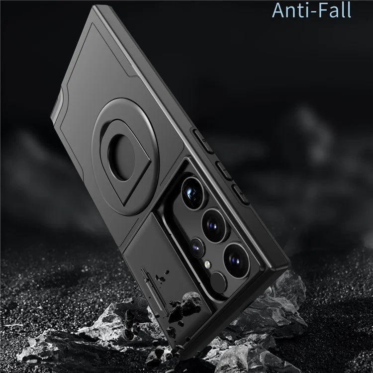 For Samsung Galaxy S22 Ultra 5G Magnetic Case Slide Lens Window N52 Magnet+PC+TPU Phone Cover